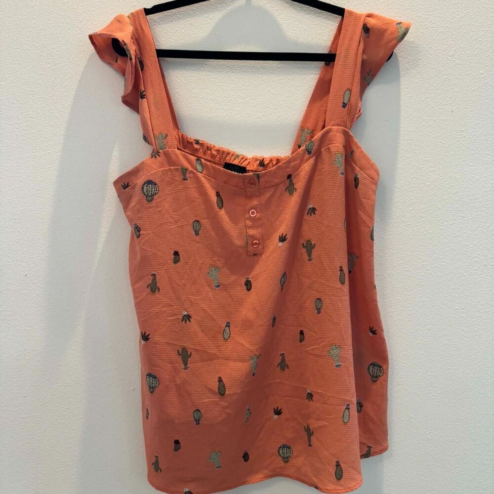 New Torrid Cactus Print Crepe Tank Top Orange Square Neck Sleeveless Sz 1X